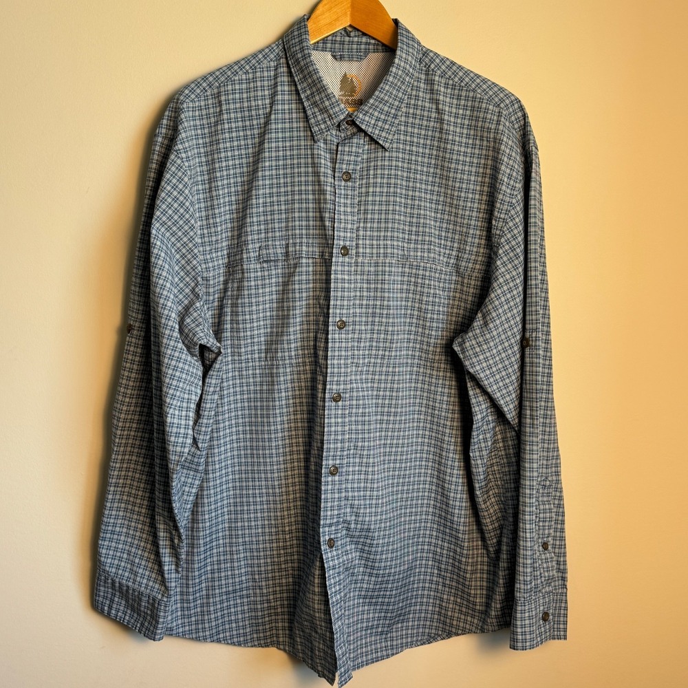 G.H. Bass & Co. Roll-Tab Sleeve Mens Plaid Button Up Shirt Blue Size XL Outdoor